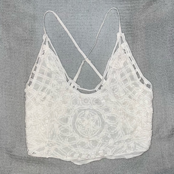 Free People White Halter Top with Tie Back - Picture 2 of 4
